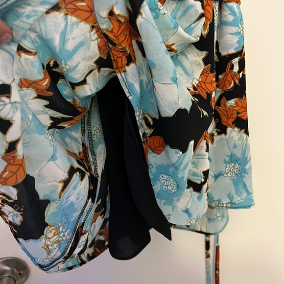 Babaton Wallace Wrap Dress - Blue and Rust Floral - Size Extra Small - Picture 3 of 3